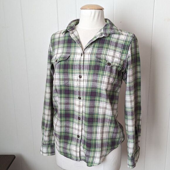 Women's Green and White Plaid Button Down Shirt by Filson. Size S - Picture 2 of 5
